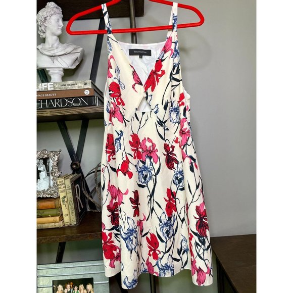 Thakoon 100% Silk Iris Print Cutout Mini Dress Ivory Red Floral Women's Size 4 - Picture 5 of 11